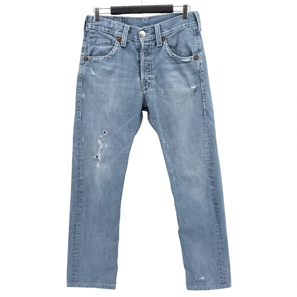 True Religion Marco Big T Jeans Mens 30 Light Wash Blue‎ Distressed Straight